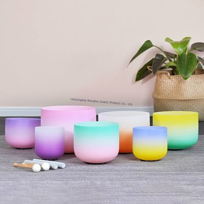 Alchimie Magie Colorée Claire Quartz Cristal Bowl Chantant Set Thérapie du Son Bowl de Guérison Produits Pour la Thérapie du Son